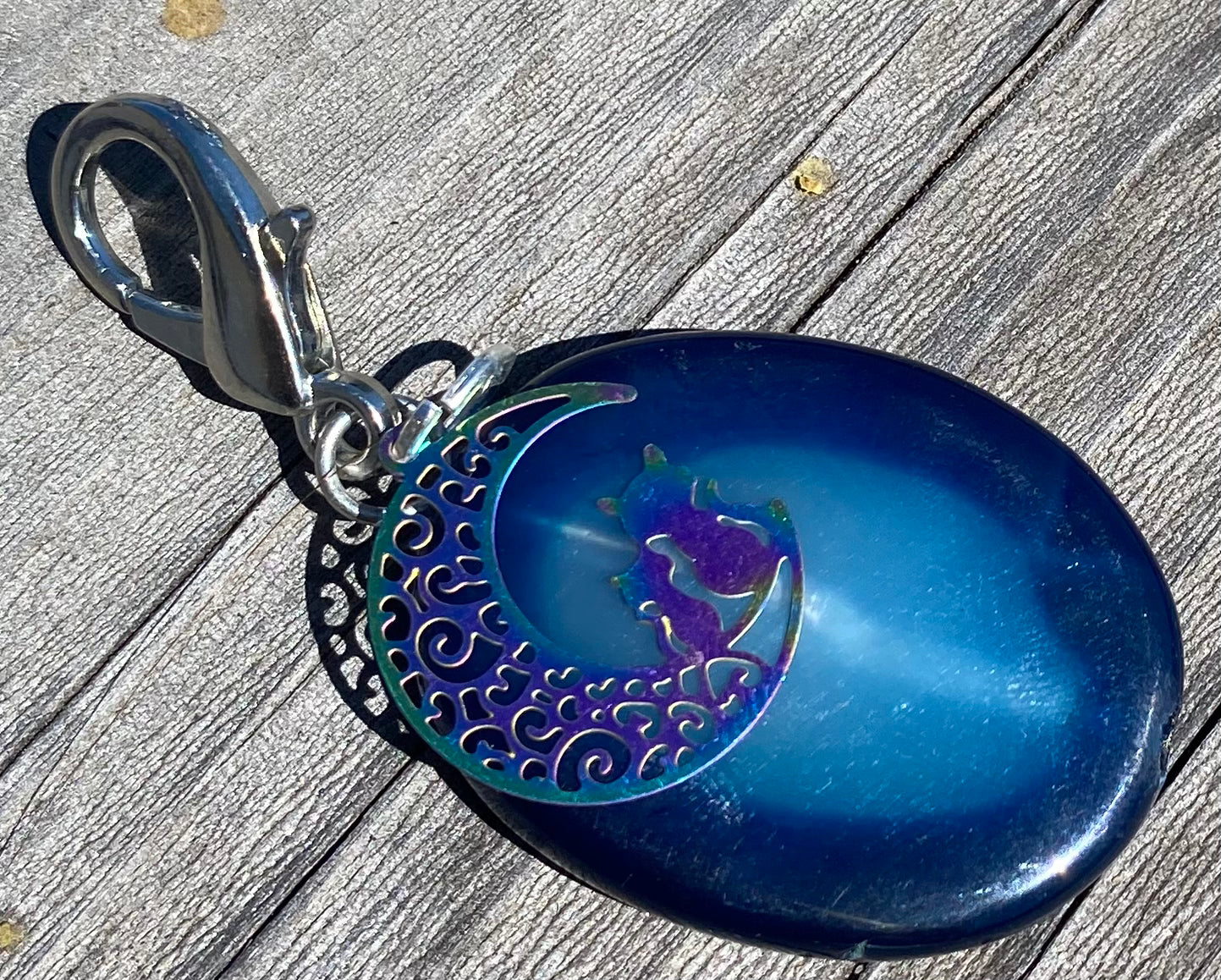 Keychain bluestone/multicolor cat and moon