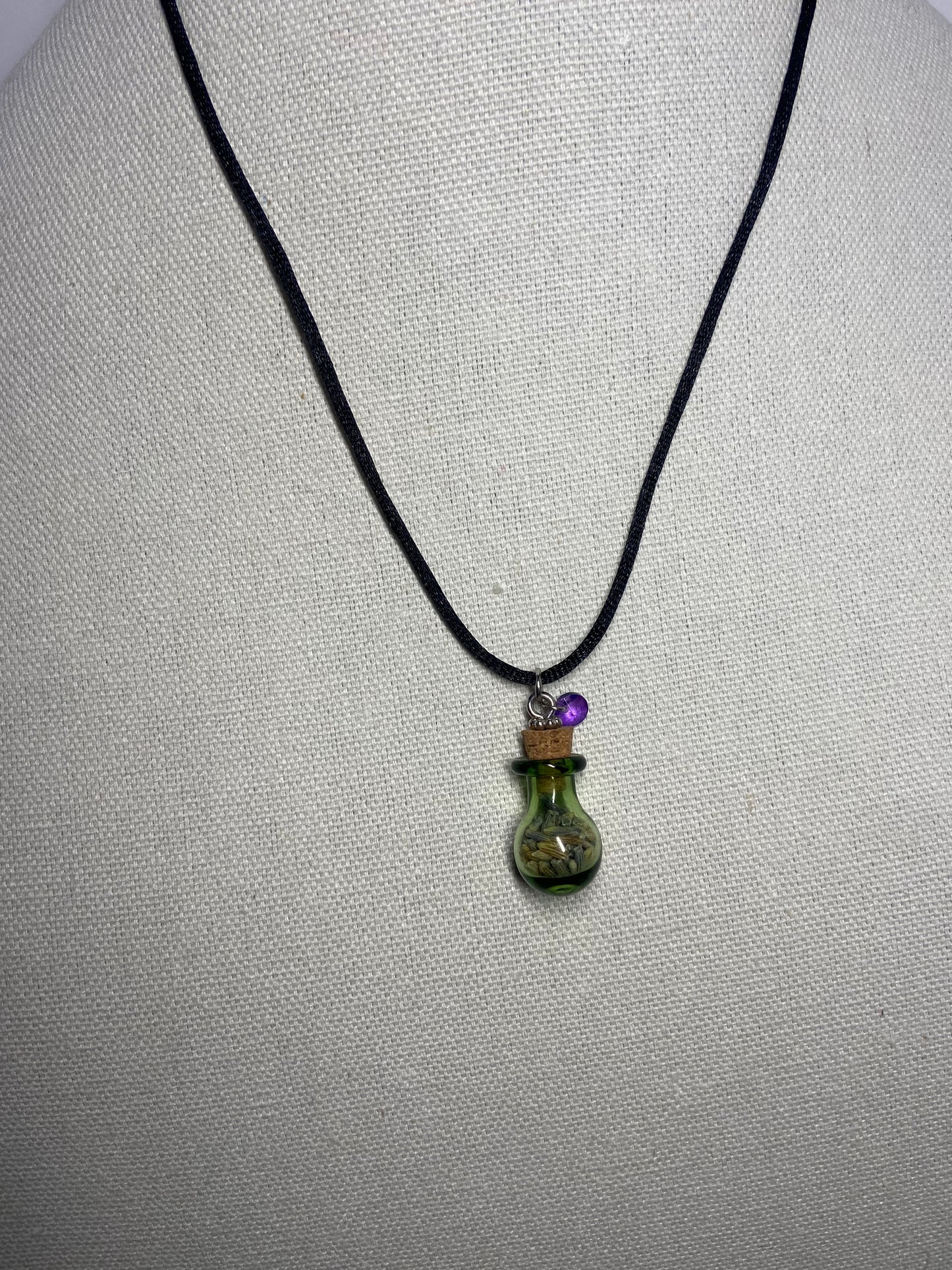 Necklace green lavender jar