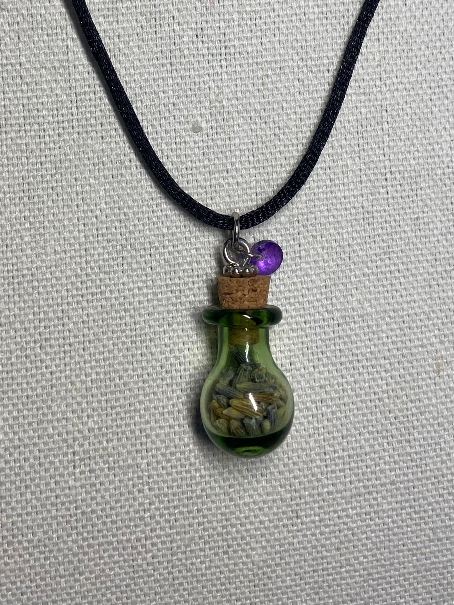 Necklace green lavender jar