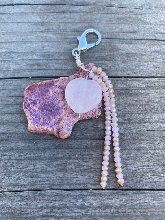 Keychain pink jasper and rose quartz