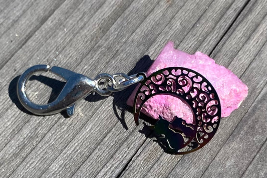 Keychain pink rock/cat and moon charm
