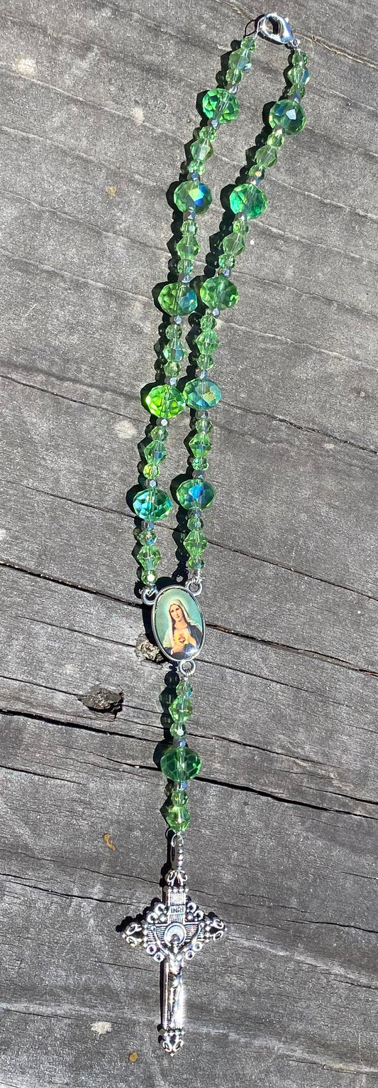Car rosary green crystals