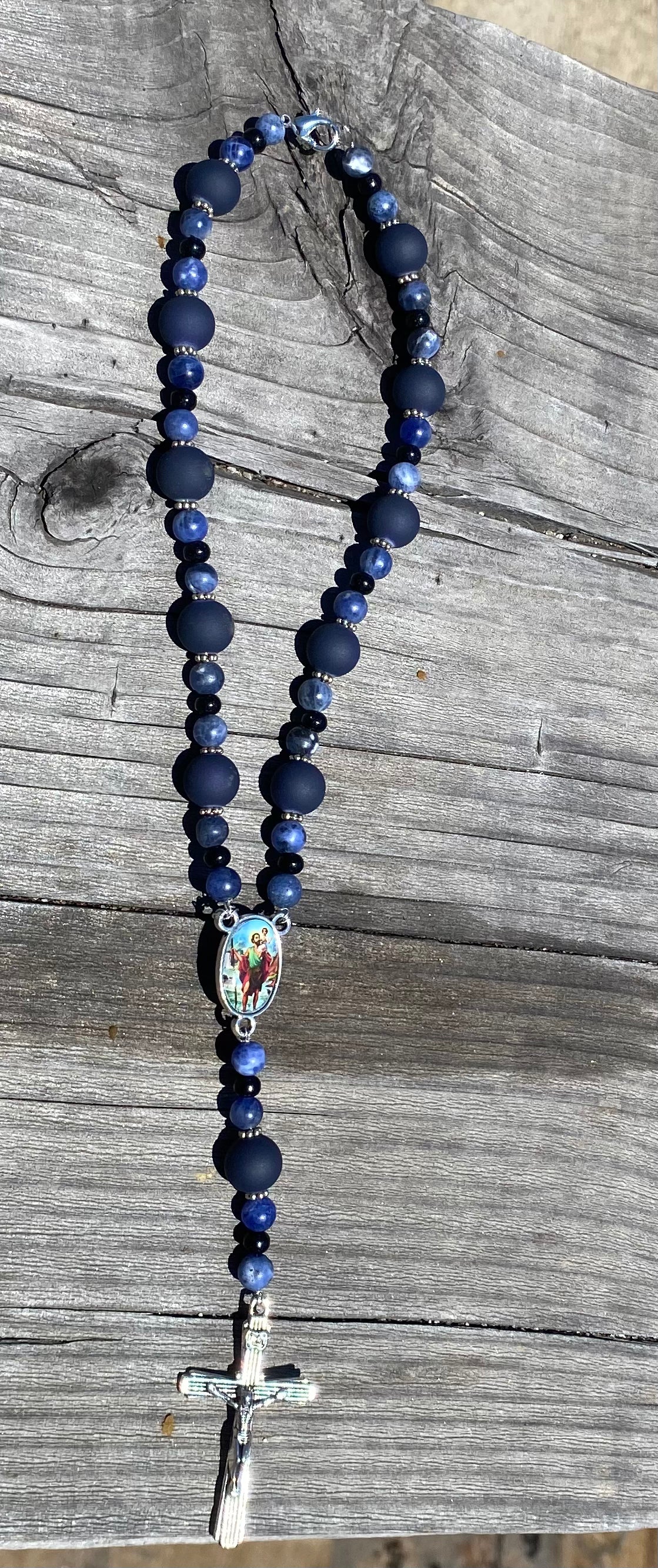 Car rosary blue agate