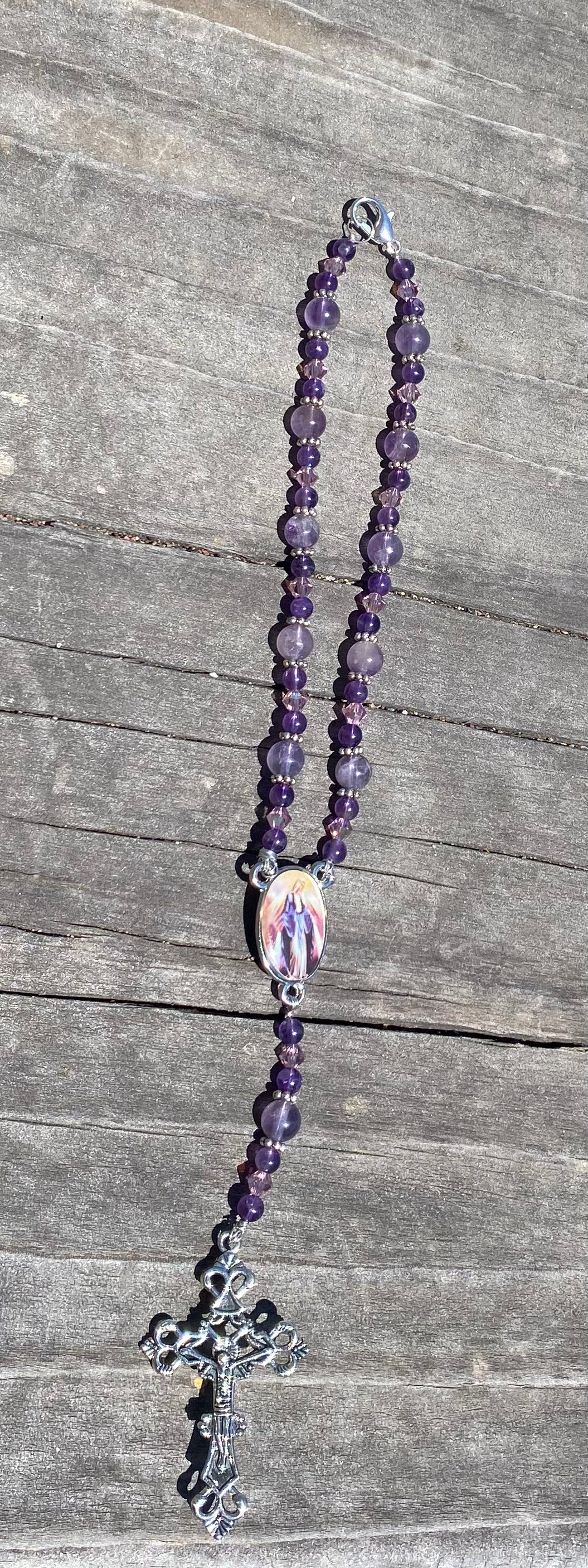 Car rosary purple agate and amethyst